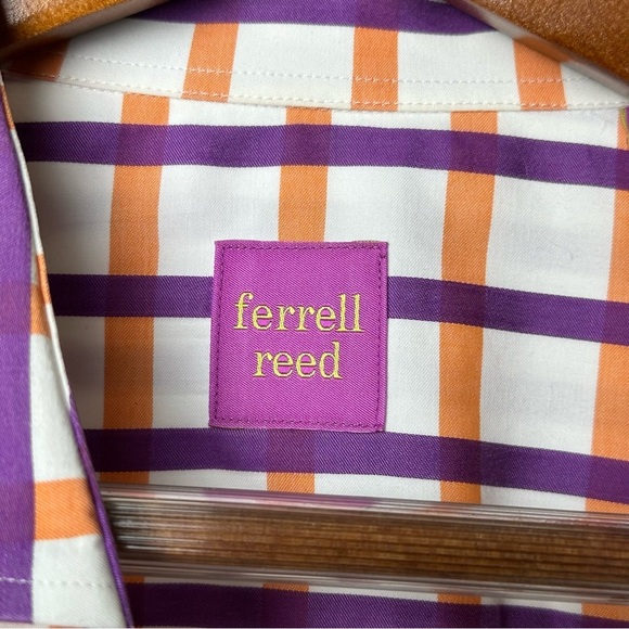 Ferrell Reed Size 17 Purple Orange Windowpane Button Up Shirt Colorful Business - Picture 11 of 12